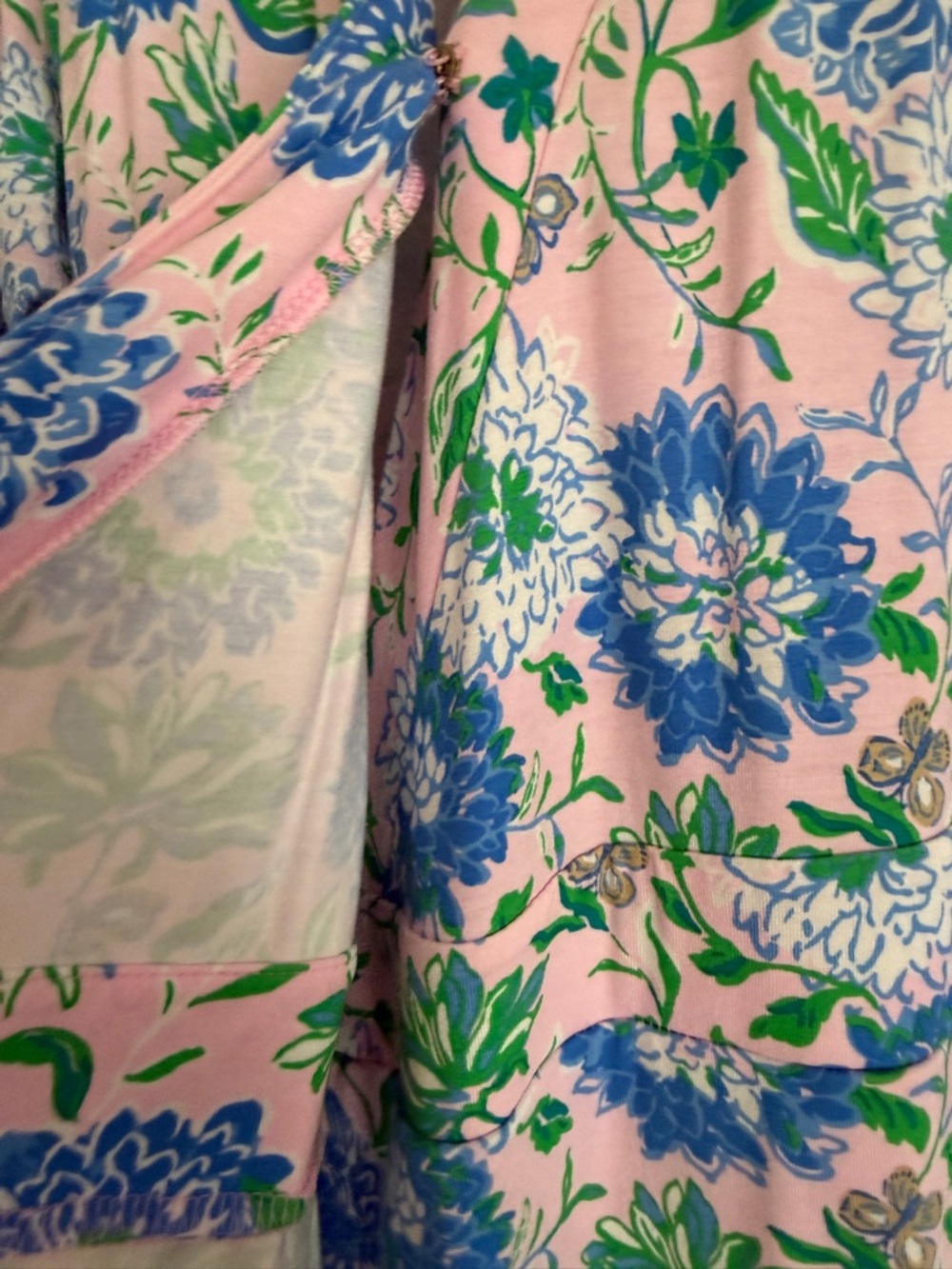 Lilly Pulitzer Pink Floral Wrap Dress with Blue & Green Blossoms - Picture 6 of 6
